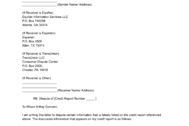 Credit Report Dispute Letter Template