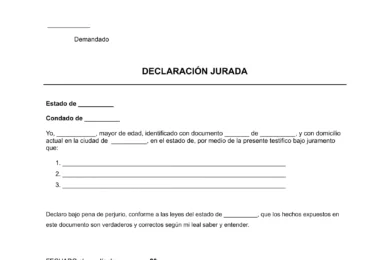 plantilla de Declaración Jurada
