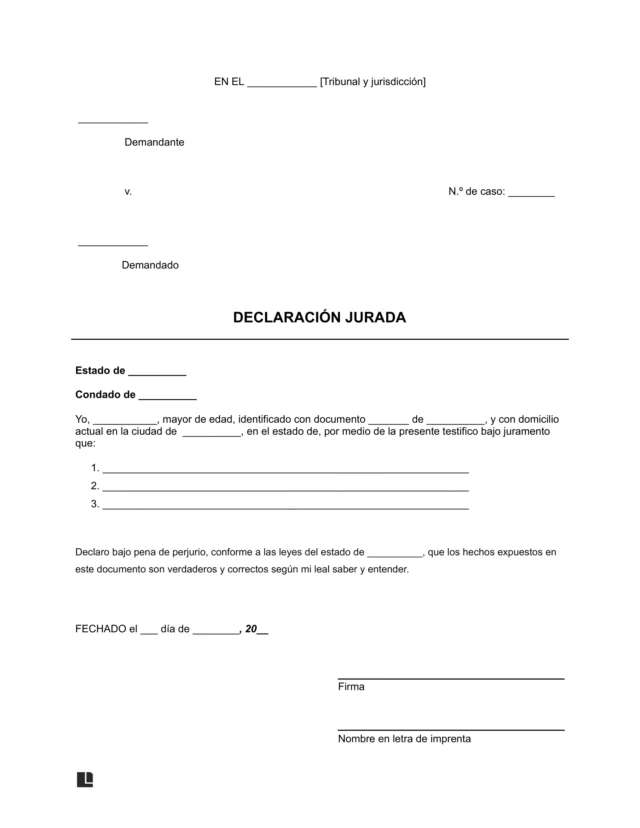plantilla de Declaración Jurada