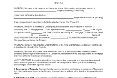 Deed in Lieu of Foreclosure Template