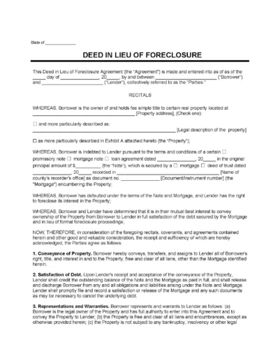Deed in Lieu of Foreclosure Template
