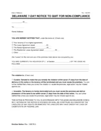 Delaware 7-Day Notice to Quit for Non-Compliance