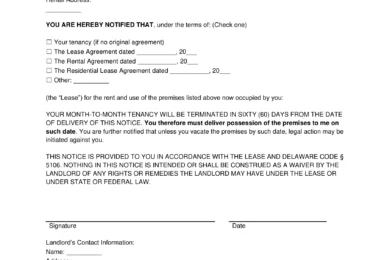 Delaware Lease Termination Letter Template