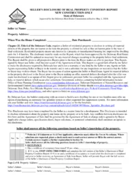 Delaware Seller’s Disclosure of Real Property Condition Report New Construction