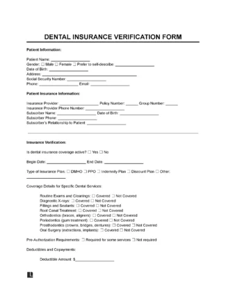 Dental Insurance Verification Form