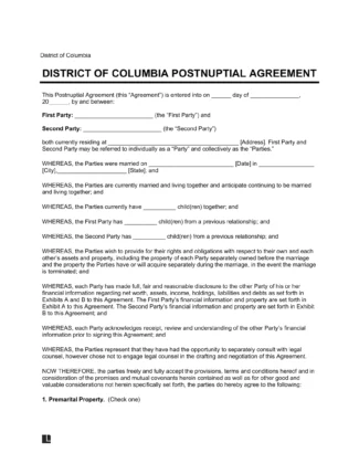 District of Columbia Postnuptial Agreement Template