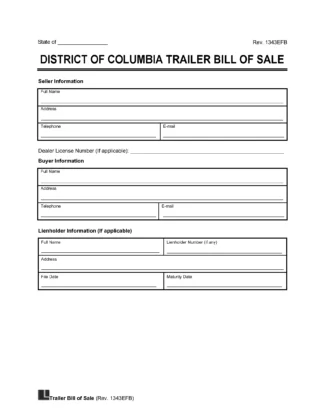 District of Columbia Trailer Bill of Sale Template