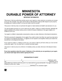 Minnesota Durable Power of Attorney Form