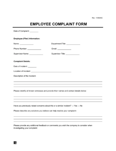 Sample of an Employee Complaint Form Template