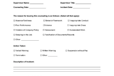 Employee Counseling Form Sample