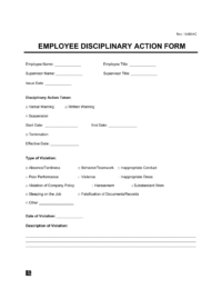 Employee Disciplinary Action Form Template