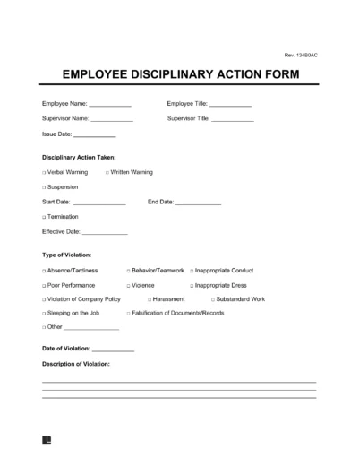 Employee Disciplinary Action Form Template