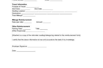 Employee Mileage Reimbursement Form