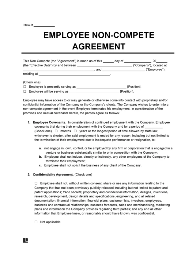 Employee Non-Compete Agreement Sample