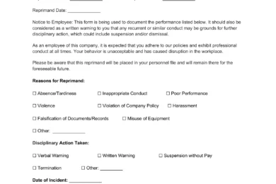 Employee Reprimand Form Template