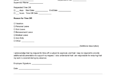 Employee Time Off Request Form Template