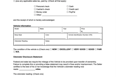 Equipment Bill of Sale screenshot