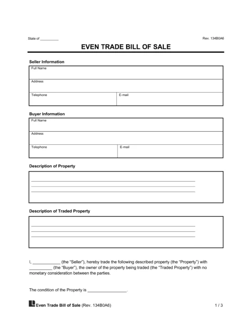 Even Trade Bill of Sale screenshot