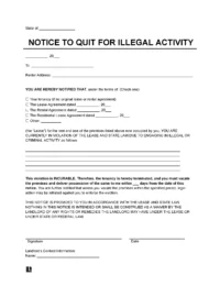 Eviction Notice to Quit for Illegal Activity Template