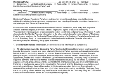 Financial Information Non-Disclosure Agreement Template