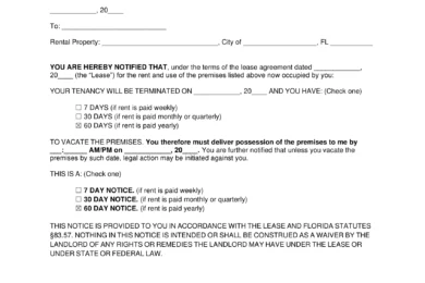 Florida 60-Day Notice Lease Termination Letter Template