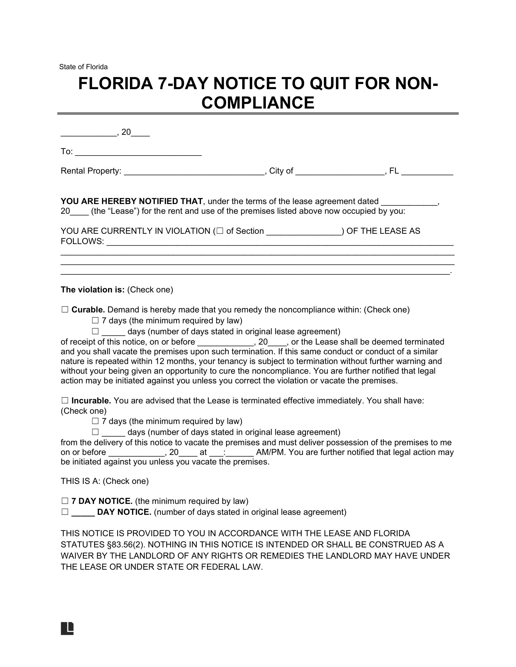 Free Florida Eviction Notice Forms Pdf Word Downloads