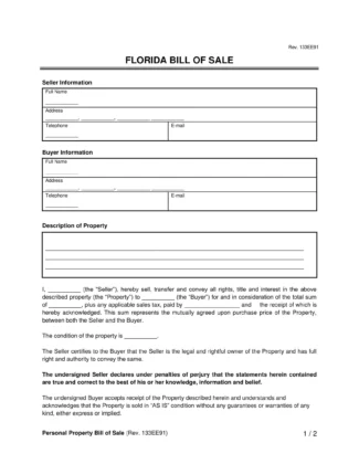 Florida bill of sale screenshot