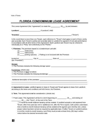 Florida Condominium Lease Agreement Template