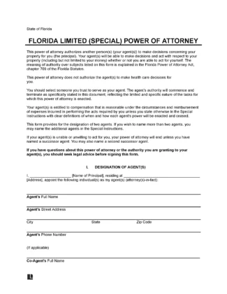 Florida Limited Power of Attorney Form