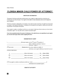 Florida Minor Child Power of Attorney Form