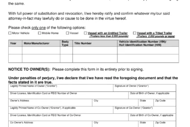 Florida Motor Vehicle Power of Attorney Form