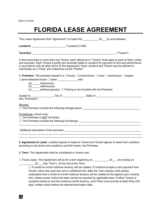 Florida Residential Lease Agreement Template