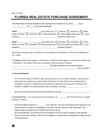 Florida Residential Purchase Agreement Template