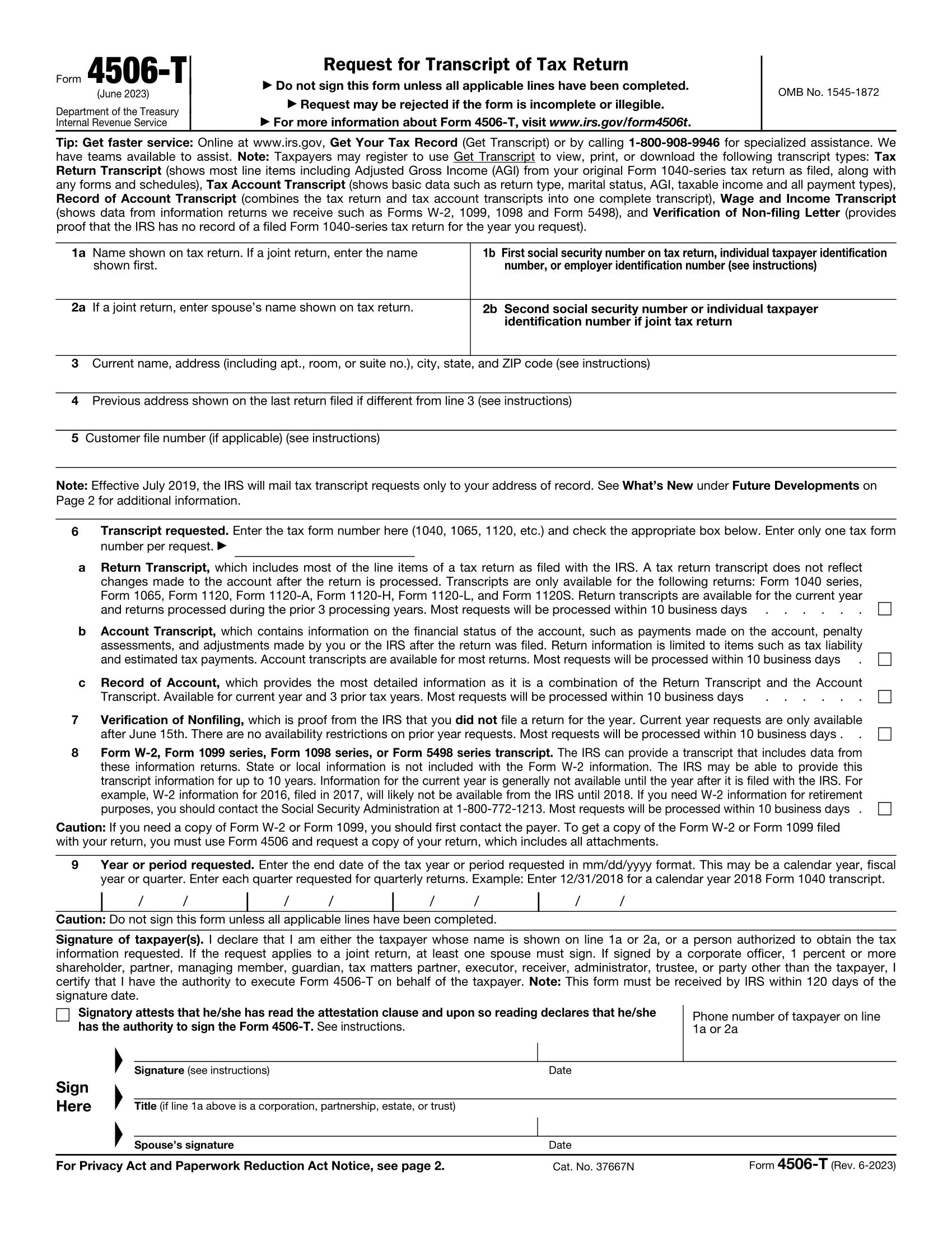 Form 4506-T - Request for Transcript of Tax Return