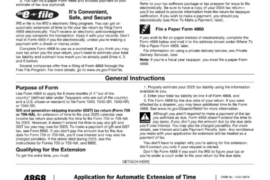 Form 4868 for requesting an extension to file a US individual income tax return