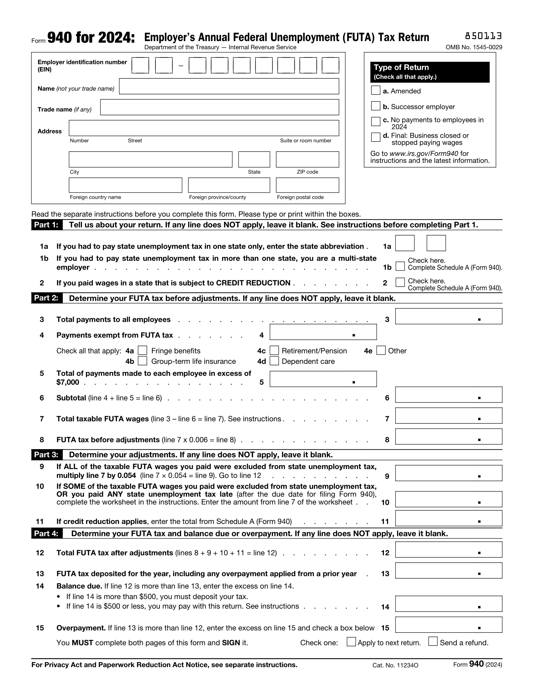 Form 940 for 2024