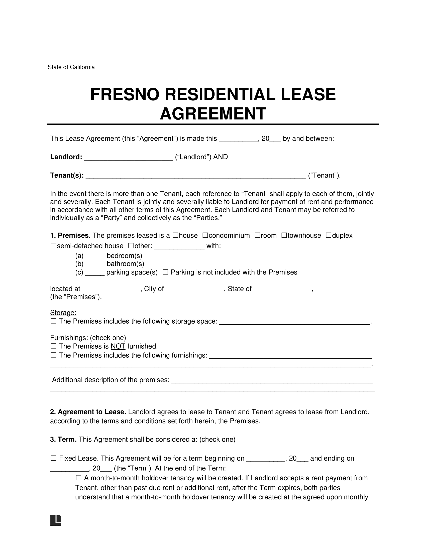 Fresno Residential Lease Agreement Template