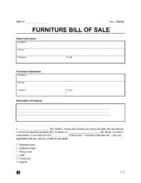 furniture bill of sale sample