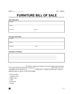 furniture bill of sale sample