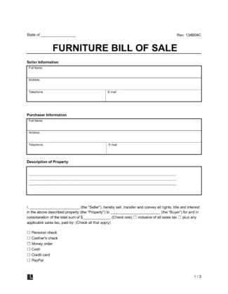 furniture bill of sale sample