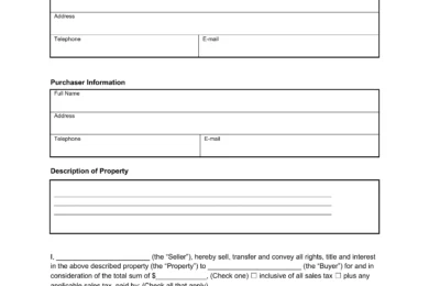 furniture bill of sale sample