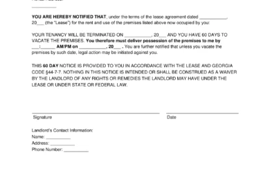 Georgia Lease Termination Letter Template