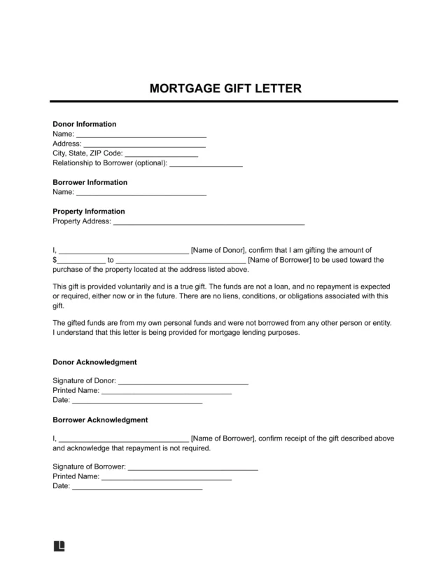 Gift Letter for a Mortgage