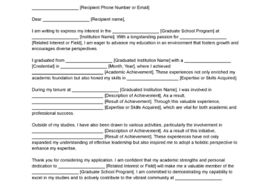 Graduate School Letter of Intent Template