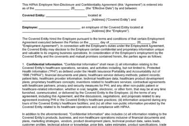 HIPAA Employee Confidentiality Agreement Template