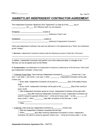Hairstylist Independent Contractor Agreement