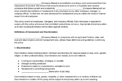 Harassment Policy template