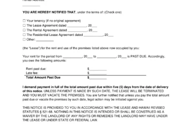 Hawaii 5-Day Notice to Quit for Non-Payment of Rent