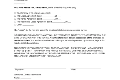 Hawaii Lease Termination Letter Template