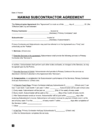 Hawaii Subcontractor Agreement Sample